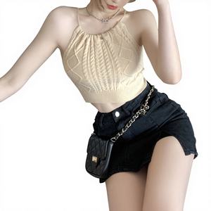 Débardeur décontracté pour femme, respirant, séchage rapide, couleur unie, en nylon/coton tricoté, court, sans manches, noir, pour sortir - Product Image 2