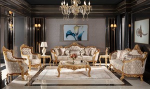 สไตล์ฝรั่งเศสสีดําทองโซฟาชุดสําหรับ Home ดูโมเดิร์นห้องนั่งเล่นเฟอร์นิเจอร์ชุด Classy ไม้สักโซฟาชุดสําหรับ Home - Product Image 4