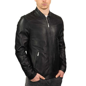 Veste Bomber en cuir PU noir pour hommes à forte demande coupe ajustée col montant Style moto automne hiver vêtements d'extérieur décontractés - Product Image 4