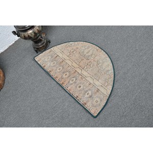 พรมขนแกะตุรกี1.5ft วินเทจสีเบจและสีฟ้าผ้าทอแบนพร้อมแผ่นยางรองสำหรับตกแต่งห้องนั่งเล่น - Product Image 2