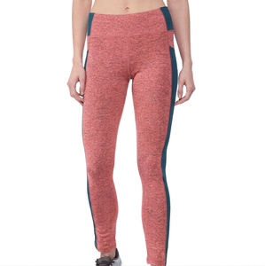 <b>High</b> Waist <b>Red</b> Sporty Leggings With Navy Side Stripes Full Length Knitted Stretch Breathable Women's Activewear Pants - Product Image 1