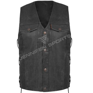 Chaleco Corto de Cuero Clásico Personalizado para Hombre, Chaleco de Motociclista Resistente de Cuero Genuino con Cierre de Botones y Cremallera - Product Image 1