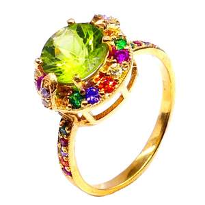 Bague en argent sterling 925 plaquée or péridot topaze multicolore - Product Image 1