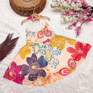 Robe de fête Shoryam pour filles, imprimé numérique floral, sans manches, entièrement cousue, longueur genoux |   Tissu doux pour enfants - Product Image 2