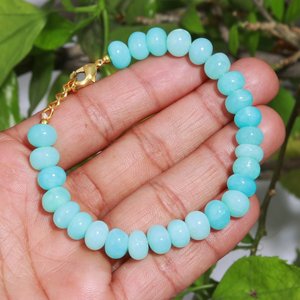 สร้อยข้อมือลูกปัดหินโอปอลสีฟ้าของเปรูขนาด8-9มม. เครื่องประดับลูกปัดหินโอปอลสำหรับผู้หญิงสร้อยข้อมือพลอย - Product Image 3