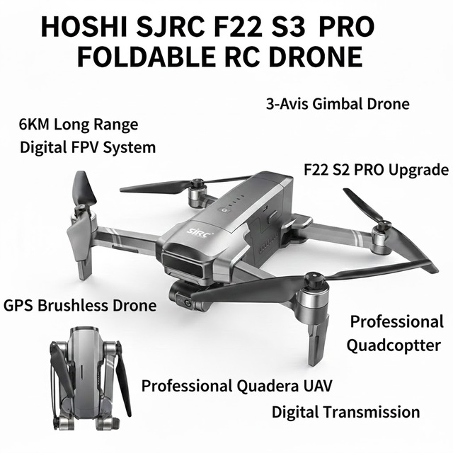 HOSHI SJRC F22 S3 PRO GPS Drone 4K EIS Camera 3-Axis Gimbal 6KM Digital Transmission Brushless Motor Professional Quadcopter UAV