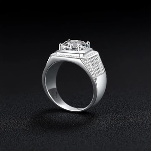 Anillo de Hip Hop cuadrado helado de lujo para hombre, pieza central de diamante de moissanita brillante grande, ajuste de pavé, plata esterlina chapada en rodio - Product Image 3