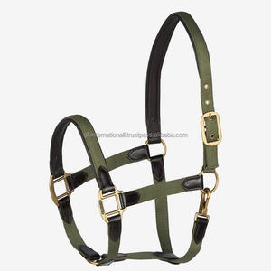 High Quality Soft Webbing Many Colors Nylon Horse Halter with Long Lasting Leather Lining and Loops Adjustable Brass Hardware - Product Image 4