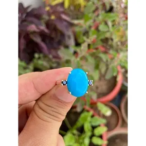 Anillo Ovalado de Plata 925 con Turquesa, Oro Rosa, Rodio y Chapado en Oro de 18K, Incrustaciones de Titanio y Cobre, Regalo para Niños, Joyería - Product Image 2