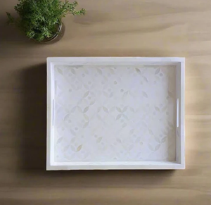 ถาดเสิร์ฟพร้อมแผ่นฝังกระดูกสีขาวตกแต่งซับซ้อนโต๊ะกาแฟงานทำมือเน้นตกแต่งห้องครัว - Product Image 1