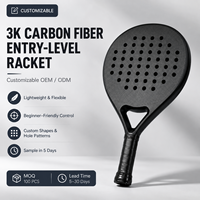 Raqueta de Pádel JAS 3K Carbono Ligera Flexible para Principiantes, Personalizada, OEM, Muestra de Fábrica, Forma de Lágrima, Diamante, Redonda