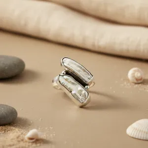Bague en argent 925 avec pierre naturelle et perle pour femme, bijou élégant à porter au quotidien - Product Image 3