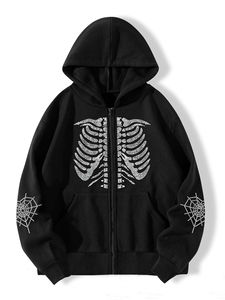 Haute qualité hommes poids lourd coton polaire à capuche personnalisé imprimé hommes fermeture éclair strass sweats à capuche surdimensionné - Product Image 2