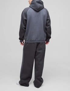 Ensemble de sweat-shirt décontracté à deux pièces pour homme avec fermeture éclair intégrale, design vintage délavé et logo personnalisé, polyester/coton, séchage rapide, automne - Product Image 3