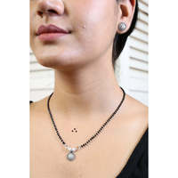 Mangalsutra Shubh Lakshmi en pierres de rubis et perles, argent sterling 92,5, chaîne de perles pour femmes de 23,4 cm, objet culturel de collection, hindouisme