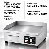 Commerciële elektrische grillplaat 540mm plaat 3000W roestvrij staal aanrechtmodel Teppanyaki temperatuurregeling voor restaurants