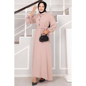 Vestido Hijab medio abotonado de visón ligero con diseño de piedra Vestido modesto y modesto - Product Image 3