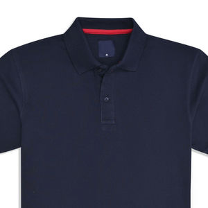 Piqué liso azul marino ecológico informal para hombre para polo 100% algodón Spandex patrón sólido con media manga y botones - Product Image 2