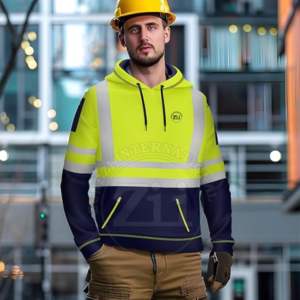 Sweat-shirt à capuche à fermeture éclair personnalisé Caractéristiques de sécurité réfléchissantes Polaire à manches longues en polyester et coton mélangé pour la nuit en plein air - Product Image 2