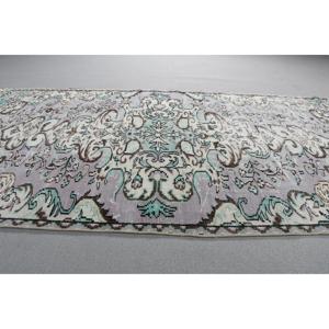 Alfombra vintage de 4,2x9 pies, alfombra de lana turca gris azul con motivos de plantas y árboles - Product Image 3