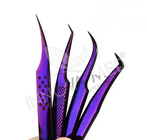 Private Label Plasma Purple Eyelash Tweezers Straight Volume Lash Tweezers Strong Hold Fiber Tip Custom Lash Extension Tweezers