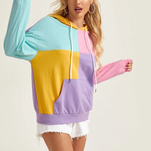 Moda Colorblock Drawstring Pouch Pocket Sudaderas con capucha para mujer Sudaderas con capucha con cordón multicolor personalizado - Product Image 4