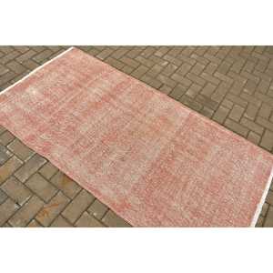 Turkish 3.3x6.6 ft Rug, Accent Vintage Rug, <b>Red</b> White Floral <b>Wool</b> Rug - Product Image 4