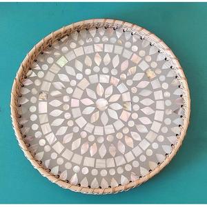 Plateau de service en bois d'acacia avec incrustations de style arabe, cadeau de Ramadan et de l'Aïd, avec poignée, plateau de service pour le thé, le café, les collations - Product Image 4