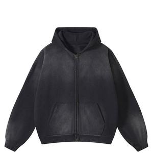 Sudadera con capucha y cremallera 100% algodón French Terry Vintage logotipo personalizado de gran tamaño lavado con ácido de piedra chaqueta con capucha desgastada para hombres - Product Image 5