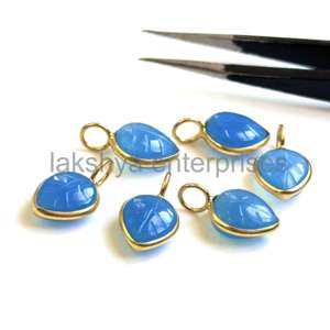 Piedra de Calcedonia azul Natural tallado en hojas, dijes de Plata de Ley 925, 10x8mm, ajuste de bisel de oro Vermeil, colgante de piedras preciosas talladas - Product Image 6