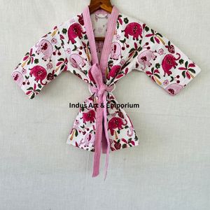 Peignoir en coton imprimé à la main pour enfants, vente en gros, coton gaufré imprimé à la main, kimono en coton - Product Image 5