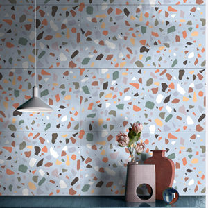 Azulejos de Porcelana Premium LICZERO con Aspecto de Terrazo Azul y Superficie Tallada - Product Image 1