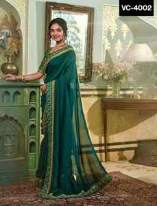 Vêtements ethniques indiens vêtements ethniques Vichitra soie Saree avec Blouse en soie Banglory pièces et broderie travail bordure en dentelle avec Blouse - Product Image 6