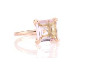 แหวนโบฮีเมียนโบราณสีชมพูโรสควอตซ์ทรงสี่เหลี่ยมทำด้วยมือ925สเตอร์ลิงแหวนครบรอบแต่งงาน - Product Image 5