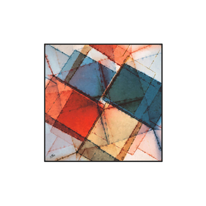 Vintage Blue Polyester Square Scarf with Geometric Pattern - Product Image 1