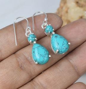 Blue Turquoise Earrings 925 Sterling Silver Gemstone Hook Earring December Birthstone Handmade Jewelry Pear Shape <b>Gift</b> <b>for</b> <b>Her</b> - Product Image 2