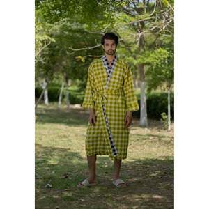 Robe Kimono Unisexe en Pur Coton Style Bohème, Peignoir de Luxe à Motifs Géométriques, Tenue Décontractée d'Été, Vêtement d'Intérieur Respirant avec Coupe Ample - Product Image 1