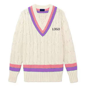 Pull de couleur crème à col en V B2B avec pull cardigan en tricot brodé et couleurs personnalisé pour pull d'université de fraternité de sororité - Product Image 5