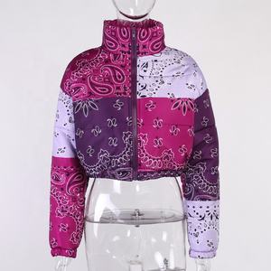 Veste bomber courte d'hiver en toile tissée respirante et teinte pour femmes, écologique, à motif paisley, imprimé intégral - Product Image 2