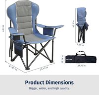 Chaise pliante de camping robuste en acier inoxydable bleu, supportant 227 kg, avec poche latérale en tissu Oxford 600D et porte-gobelet, pour adultes et activités sportives