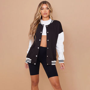 Nueva llegada de la chaqueta de las mujeres Varsity Estilo Vintage Streetwear Logotipo personalizado Impresión Cuello en V Transpirable Mangas completas Personalización - Product Image 1