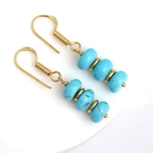 Handmade Turquoise Birthstone Dangle <b>Earrings</b> with Gold Spacer Beads, Findings & Gold Plated Hook <b>Drop</b> <b>Earrings</b> - Product Image 3