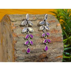 925 argent Sterling Floral boucle d'oreille goujon naturel rubis et CZ pierres précieuses forme de goutte d'eau multi-pierres précieuses cadeau d'anniversaire pour elle - Product Image 1