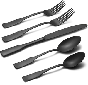 Couverts en acier miroir Cuillère et fourchette Home Set Couteau et fourchette Set en métal noir pour ustensiles de cuisine et cuillères de restaurants - Product Image 4
