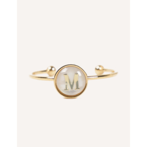 แหวนสแตนเลสสตีลชุบทองคำขาว Cucocuca YXM R18 รุ่น Letra ประดับมุกเปลือกหอย ตัวอักษร A/C/M/L ปรับขนาดได้ สวมใส่ได้ทุกวัน ไซส์ EU 48h - Product Image 4