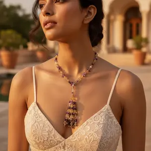 Collar de Borlas con Piedras Preciosas de Moda para Mujer, con Perlas de Agua Dulce en Forma de Cruz, Ónix, Ágata, Cuentas Coloridas, Joyería Religiosa - Regalo Perfecto - Product Image 2