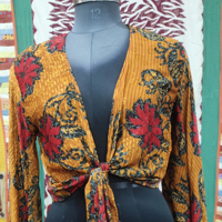 Top Corto de Seda con Lazo Delantero para Mujer, Estampado Floral, Estilo Sexy y de Club, Tejido Transpirable y Cómodo, Ropa Casual para Fiestas