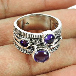 Produit le plus vendu 925 argent Sterling naturel violet améthyste pierre précieuse forme ronde bague classique faite à la main exportateur de bijoux fins - Product Image 1