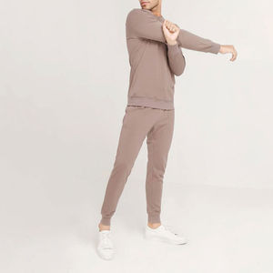 Conjunto de chándales de dos piezas de lana de algodón 100% para hombre al por mayor, jersey liso, sudadera, Camiseta deportiva de cuello redondo - Product Image 2