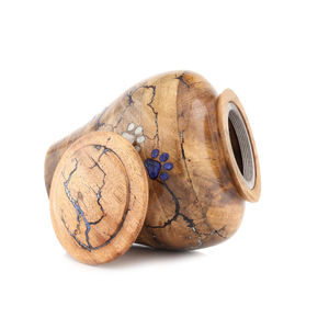 Urna hecha a mano de madera de mango para mascotas, huellas de pata azul, diseño de quemadura Fractal, urnas de cremación para mascotas y humanos - Product Image 1